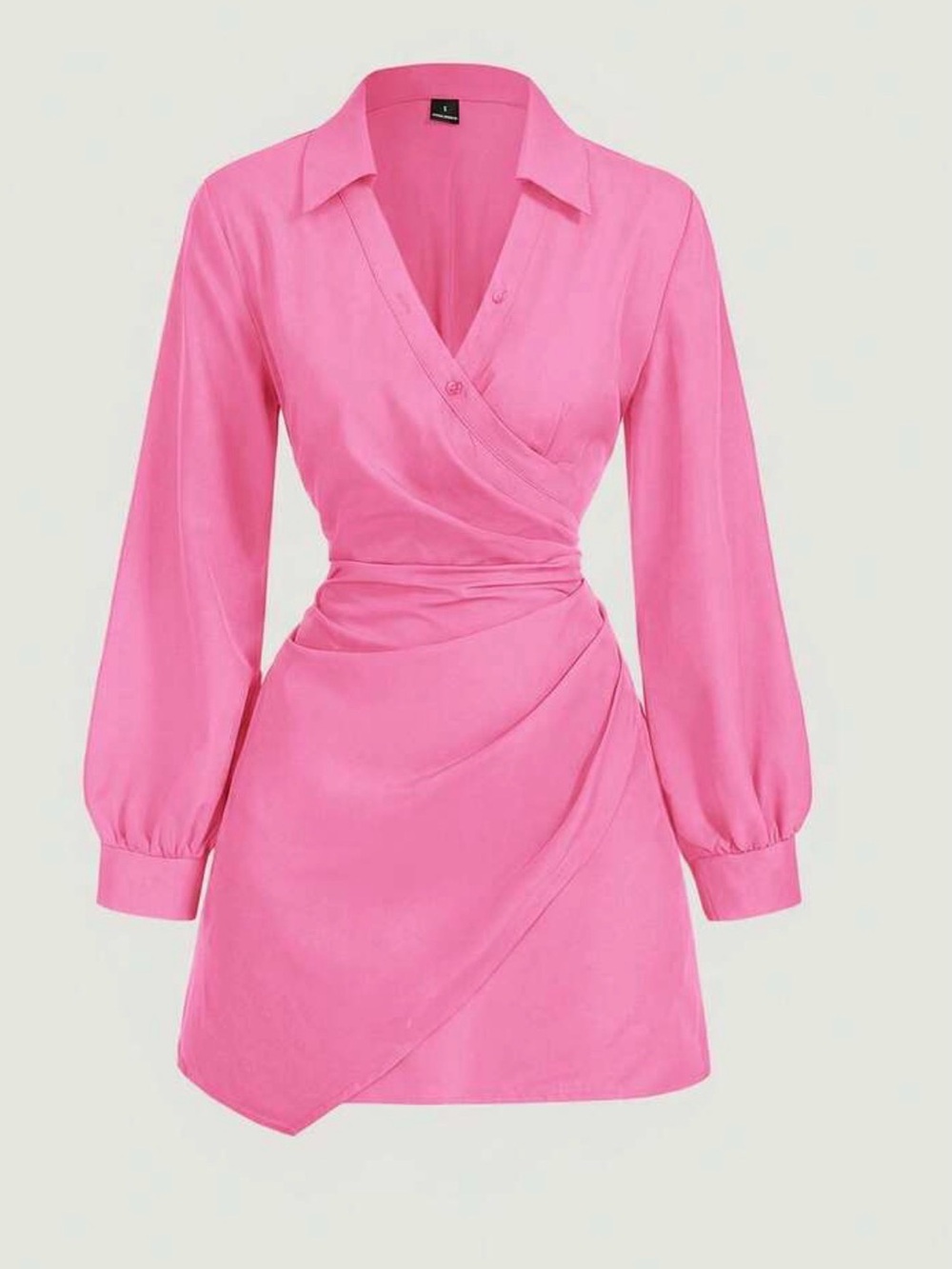 SHEIN Hot Pink Long Sleeve Wrap Shirt Dress